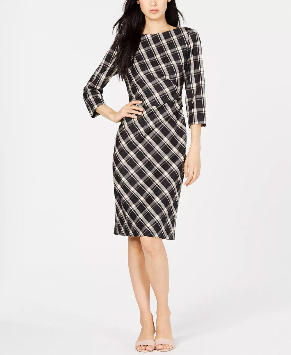 WEEKEND MAX MARA Fiorina Ruched Plaid Pencil Dress IT 40 US 6